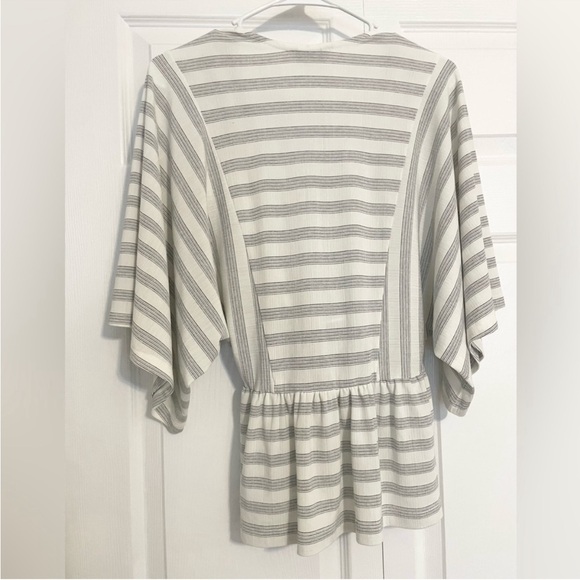 CLUB MONCAO JADYN KIMONO TOP BLOUSE BOW STRIPE CREAM IVORY OFF-WHITE BLACK XS - Picture 5 of 9